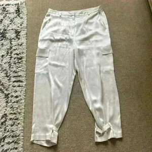 Babaton Refined Satin Cargo Pant, bone/white high waisted pant, size 16.